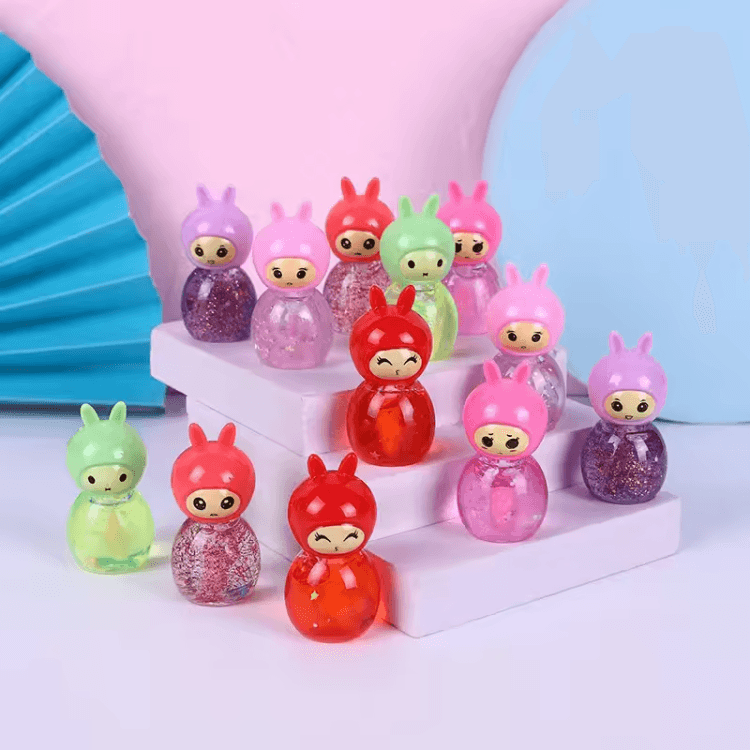 12 Pcs Cute Doll Shape Shiny Pink Lip Gloss