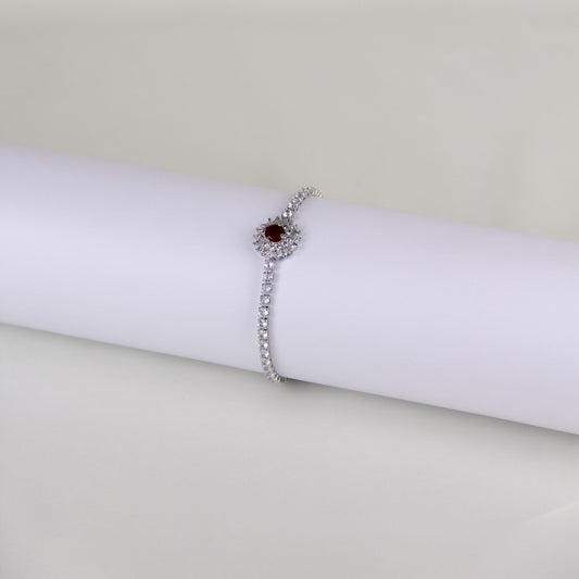 Silver-tone Emerald-cut Red Stone Pave Bracelet