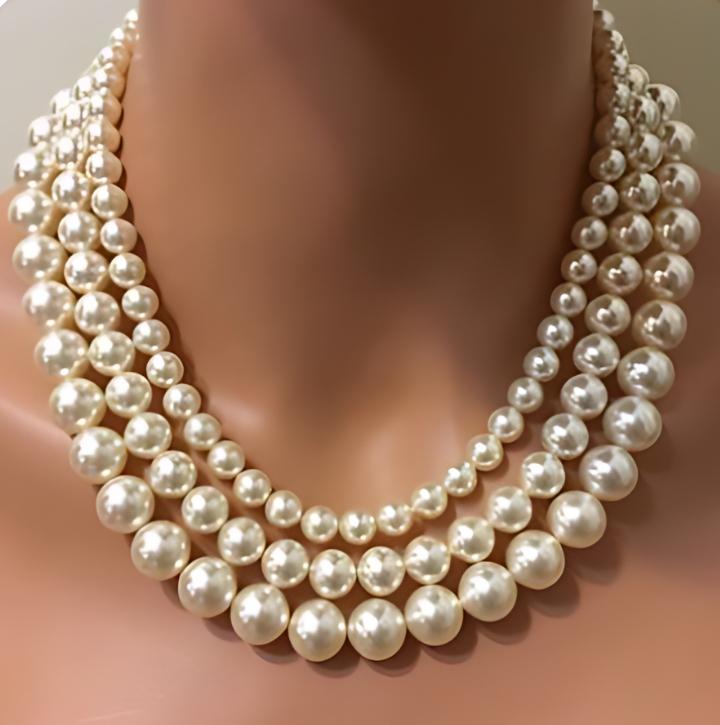 Classic Pearl Necklace 3 Multi Strands