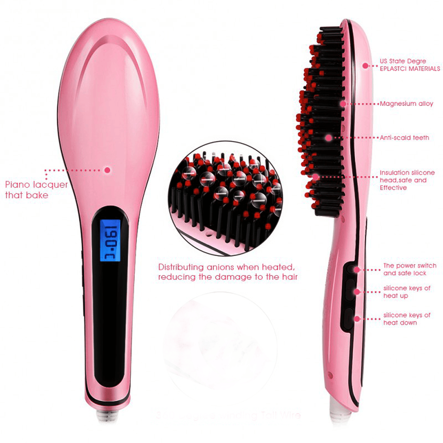 Hair Straightener Brush Maximum Temperature 230 C