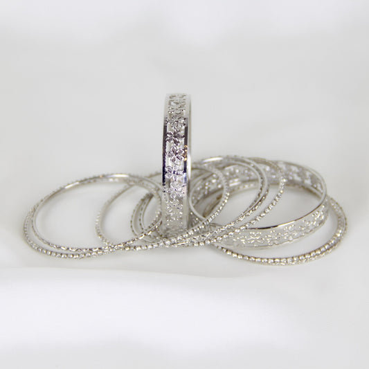 Crystal Accent Silver Bangles