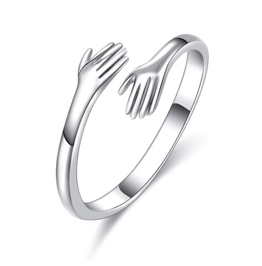 Silver Hugging Hands Open Ring