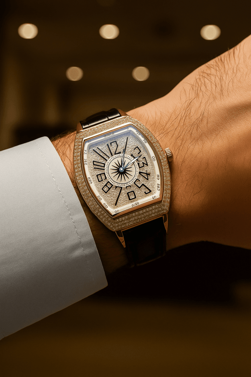 Luxury Tonneau-shaped Diamond Bezel Wristwatch