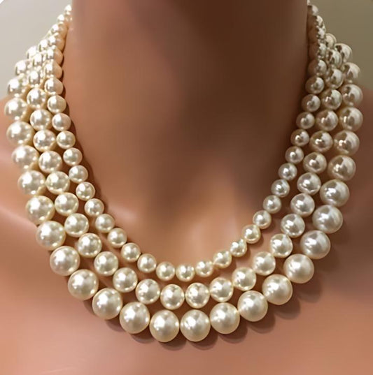 Classic Pearl Necklace 3 Multi Strands