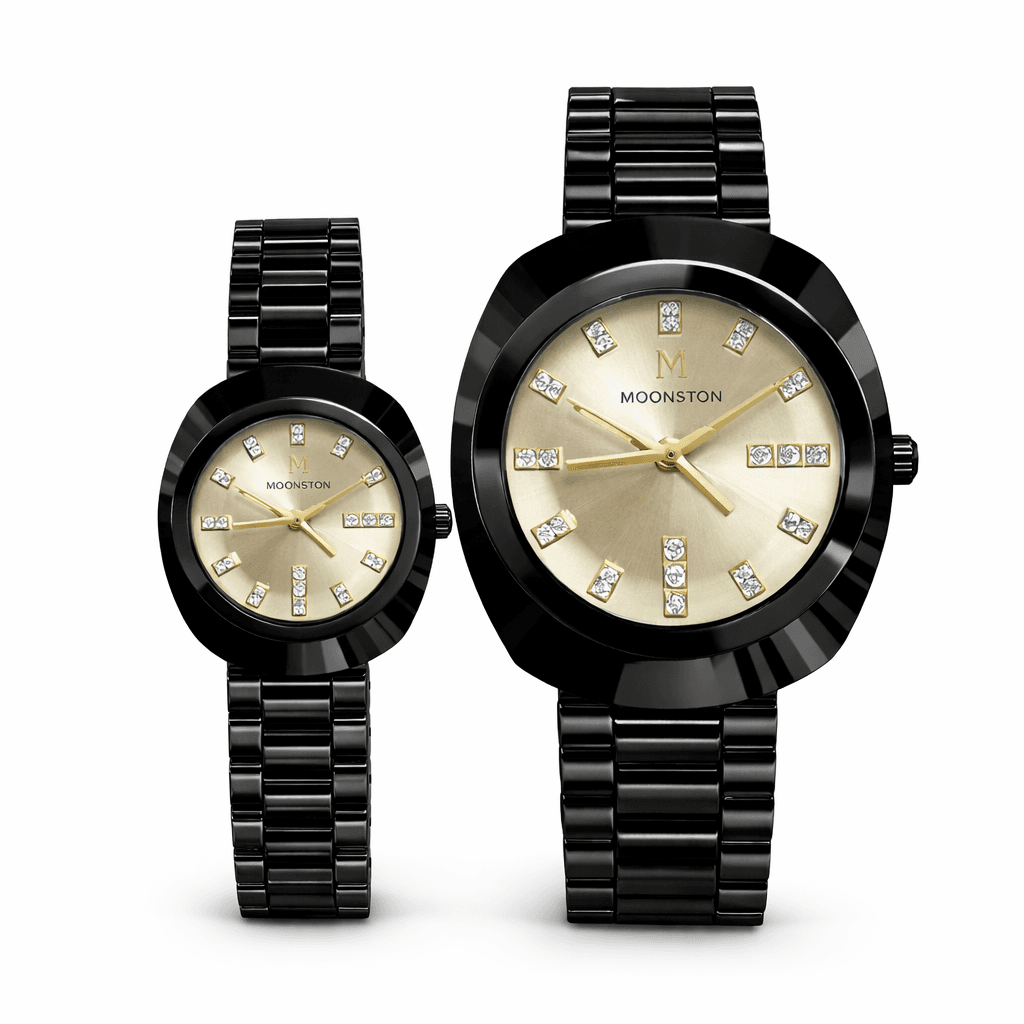 Moonston His & Hers Full Black Analog Watch Set