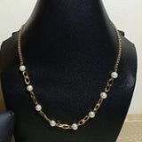 Vintage Gold Tone Chain Link Pearl  Necklace