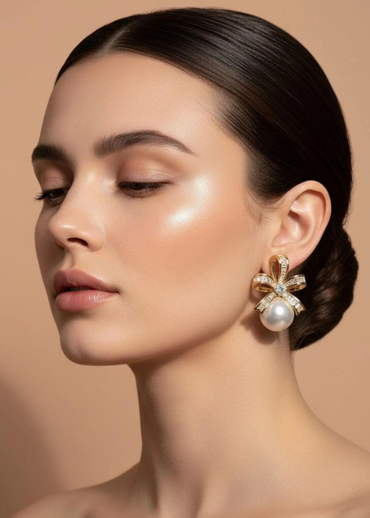 Pearl Grace – Bow Drop Earrings