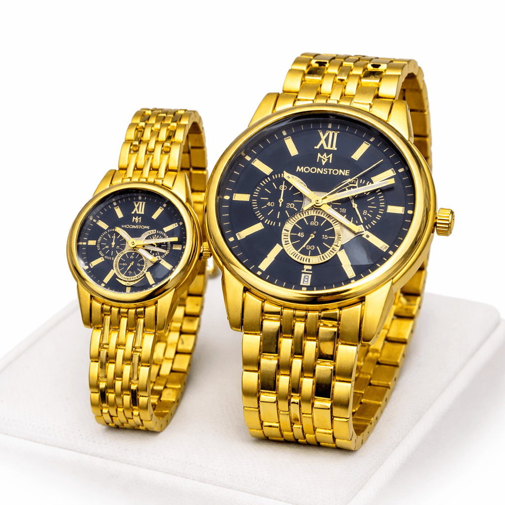 Moonstone Gold-tone Couple Watch Set